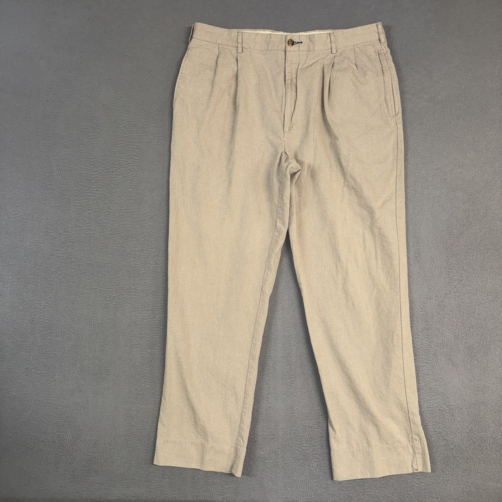 Tommy Hilfiger Pants Mens 38x30 (Fits 36x30) Khaki Brown Straight Pleated Twill